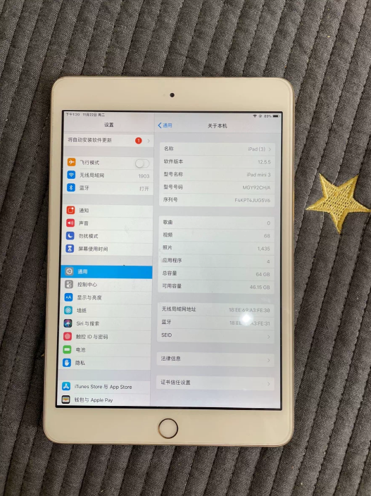 苹果mini3、64G娃娃上网课停英语用的、无磕碰、具体成色看图